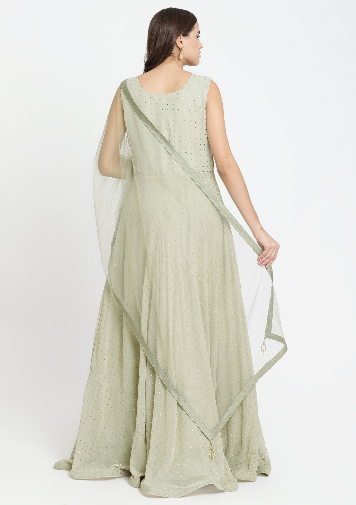Pista Green Badla-work Georgette Designer Gown-Koskii