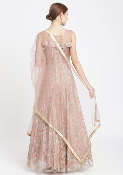 Onion Pink Stonework Net Designer Gown-Koskii
