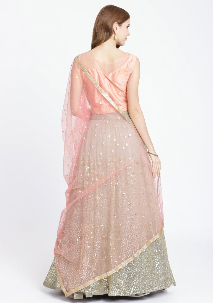 Pista Green Cutdana Net Designer Lehenga-Koskii