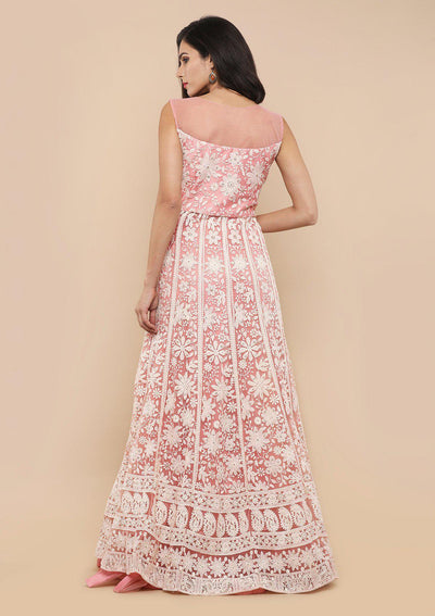 Pink Thread Work Evening Designer Dress-Koskii