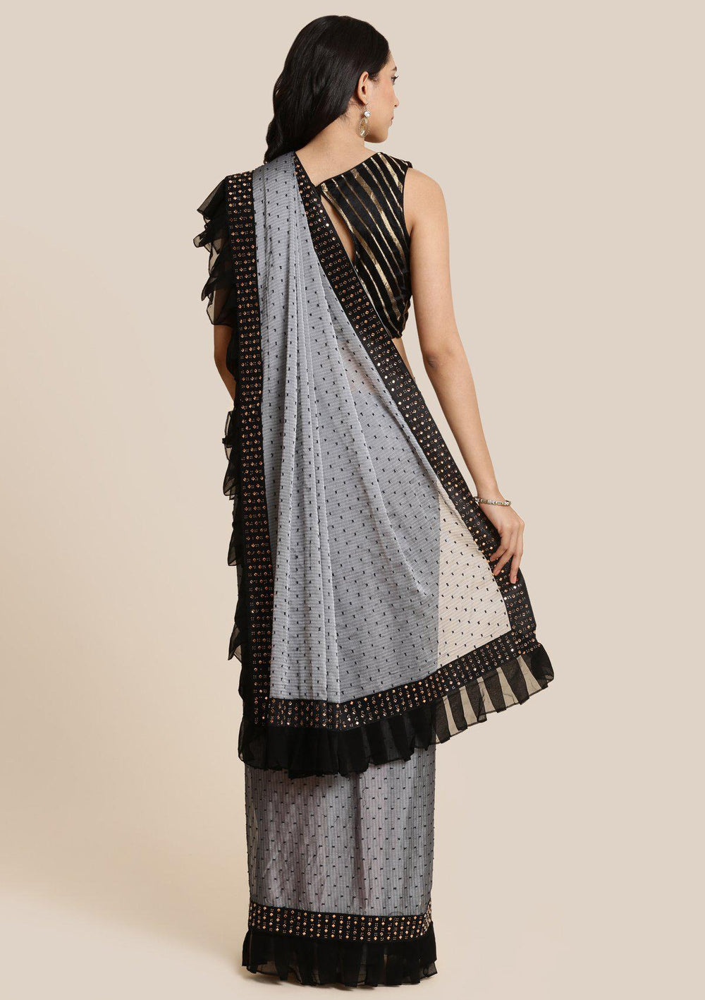 Light Grey Swarovski Georgette Designer Saree-Koskii