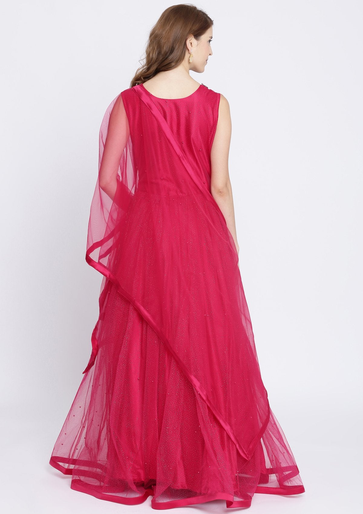 Rani Pink Stonework Net Designer Gown-Koskii