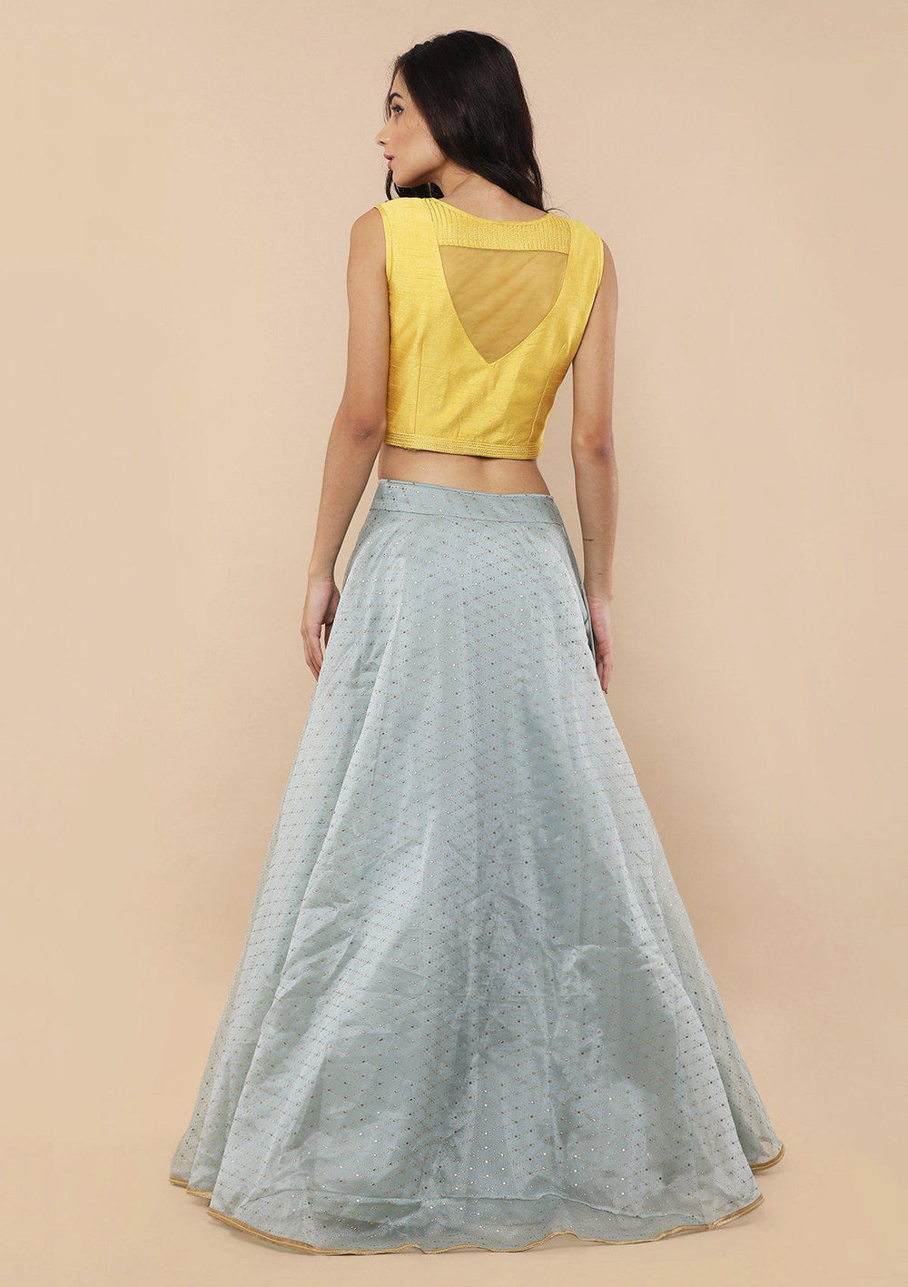 Teal Green Zari Work Silk Designer Lehenga-Koskii