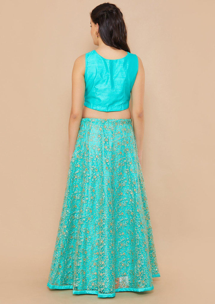 Cyan Zariwork Net Designer Lehenga-Koskii