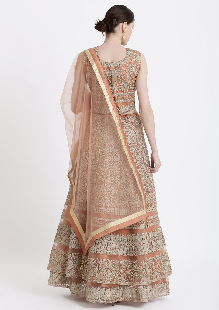 Peach Zariwork Net Designer Lehenga-Koskii