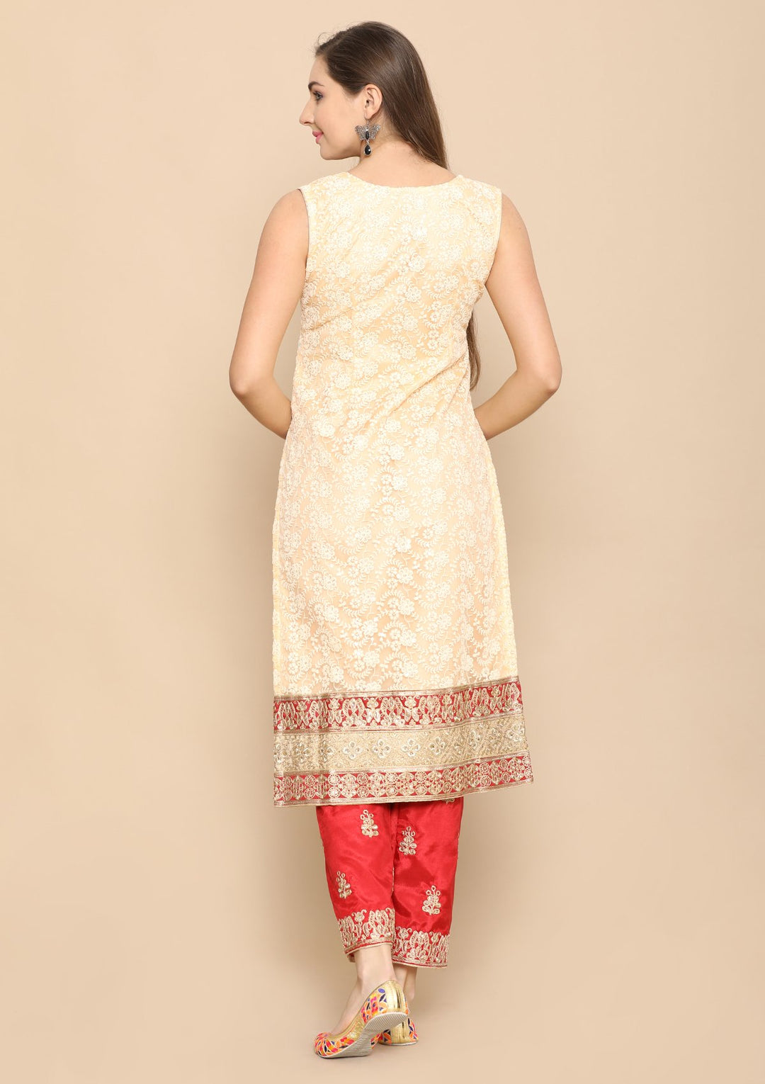 red and beige designer salwar suit-Koskii