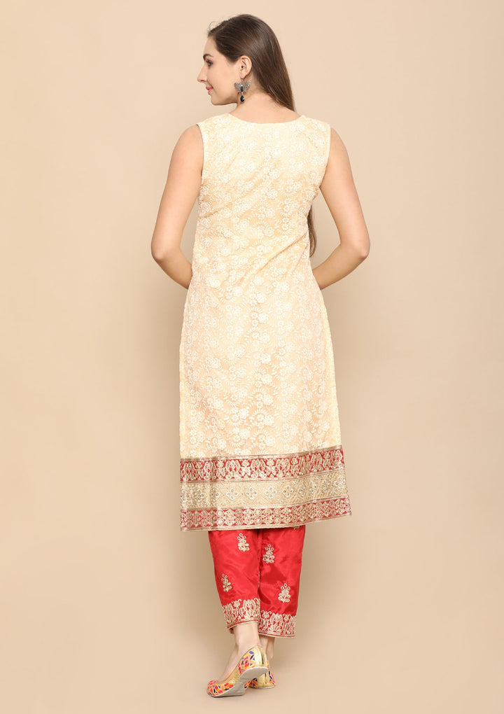 red and beige designer salwar suit-Koskii