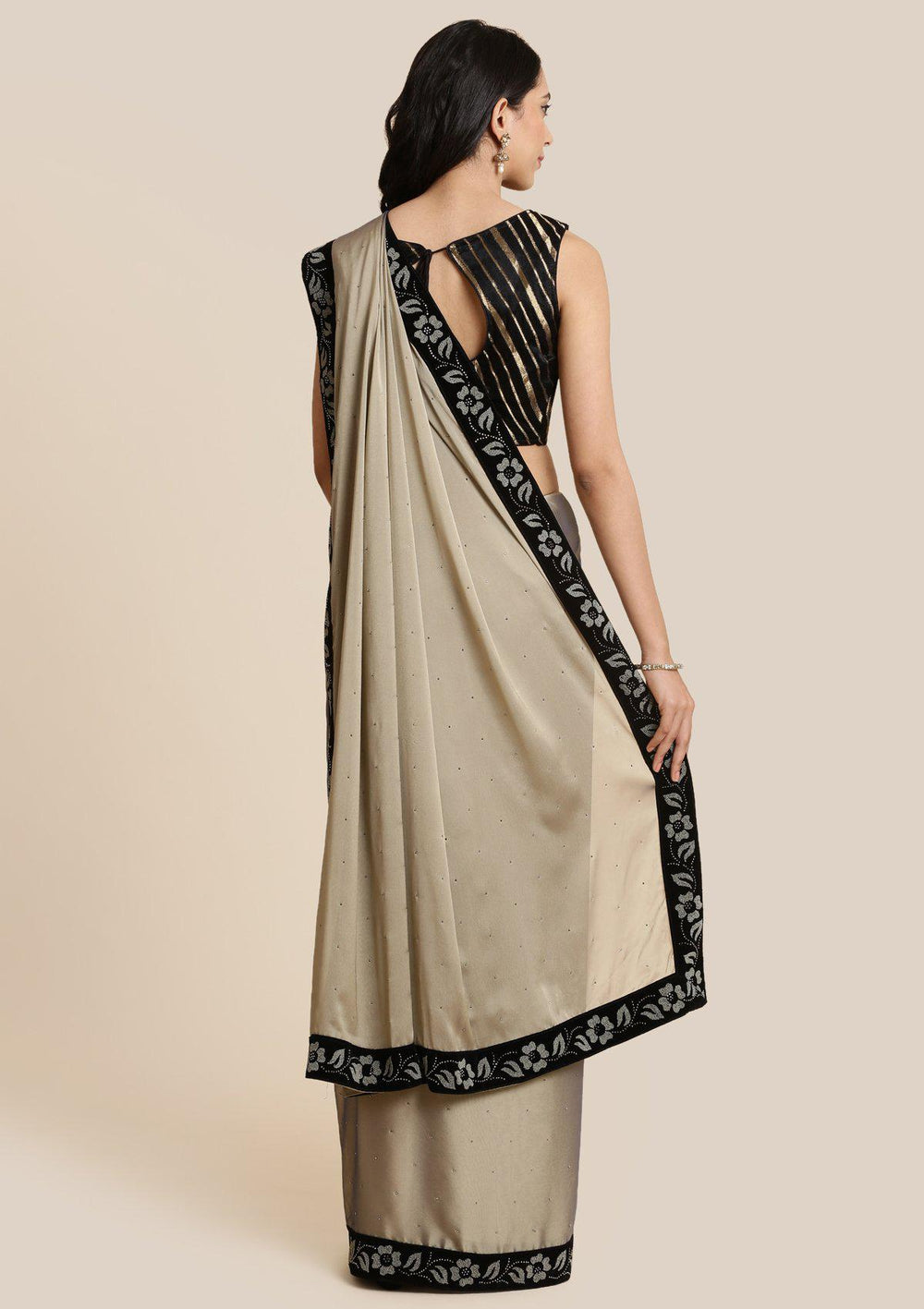 Light Brown Swarovski Georgette Designer Saree-Koskii