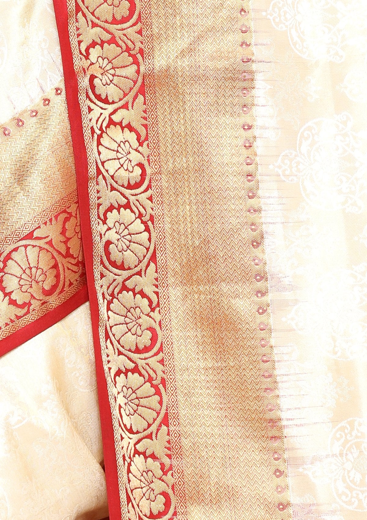 Red and White Handwoven Saree-Koskii