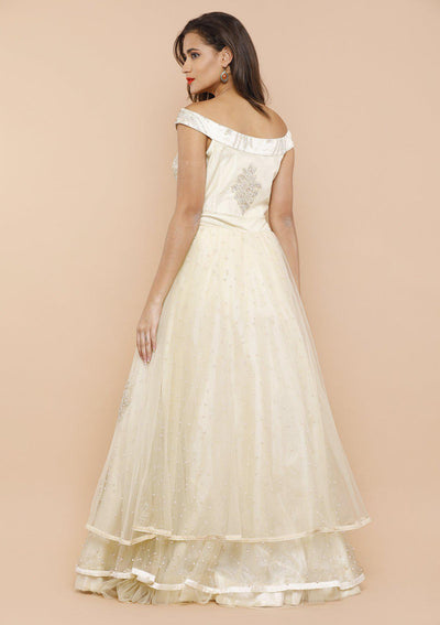 Cream Embellished Net Designer Gown-Koskii