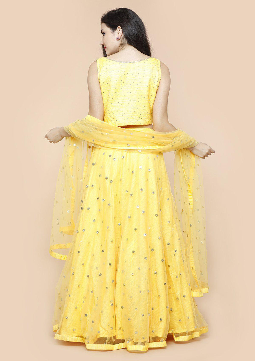 Sunshine Yellow Embellished Silk Designer Lehenga-Koskii