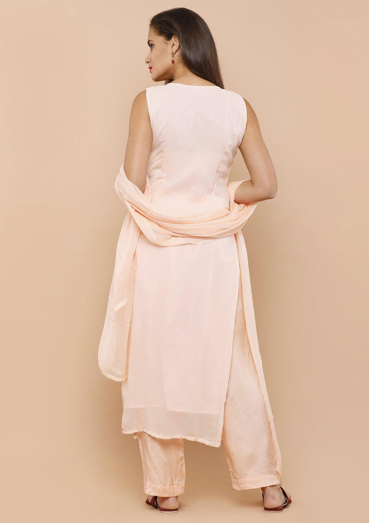 Peach Pearlwork Net Designer Salwar Suit-Koskii