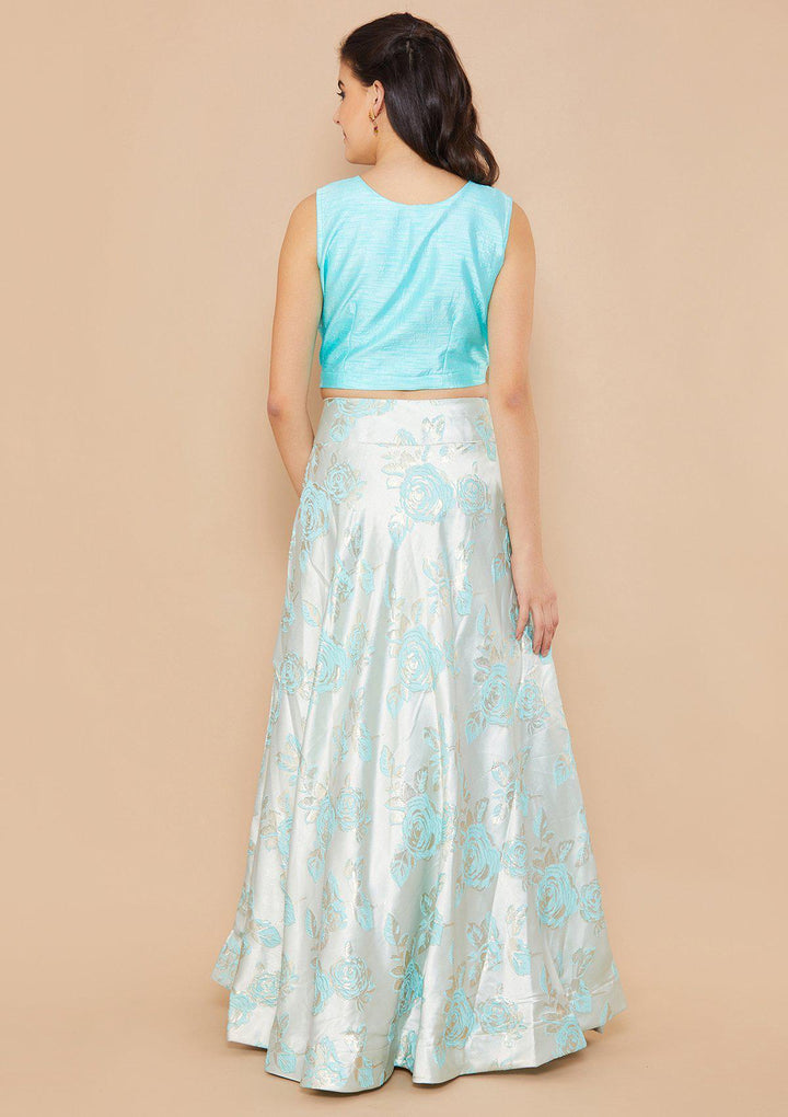 Ice Blue Cutdana Raw-silk Designer Lehenga-Koskii