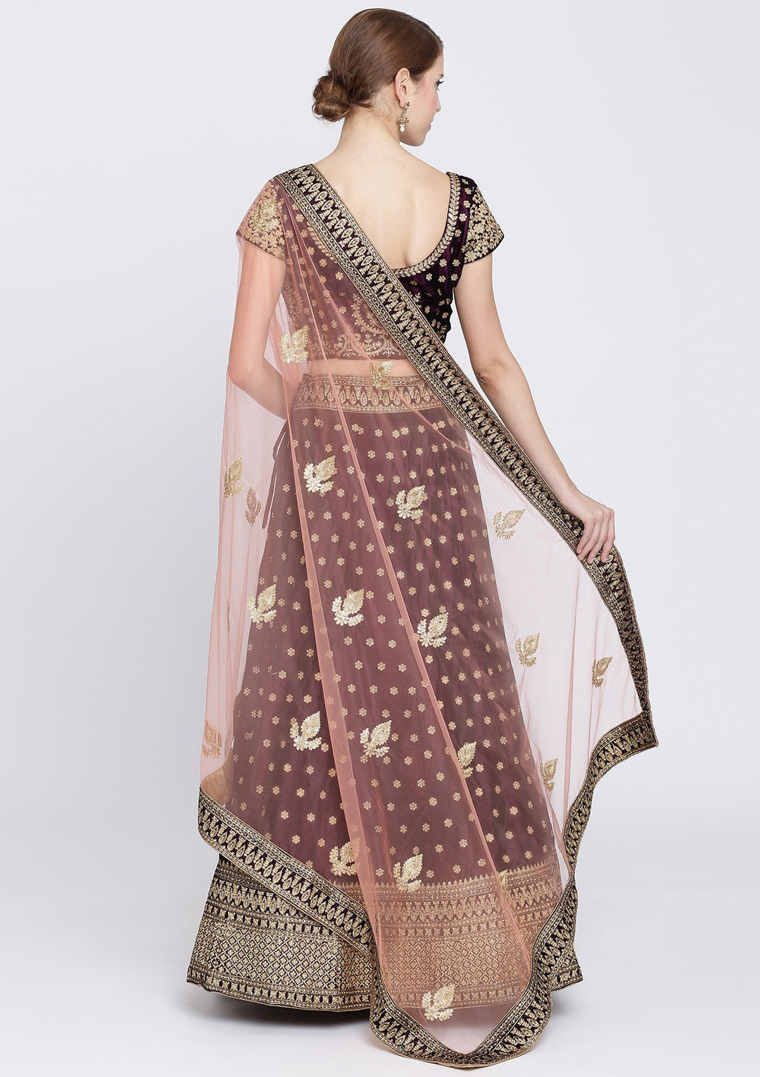 Wine Zariwork Velvet Designer Lehenga-Koskii