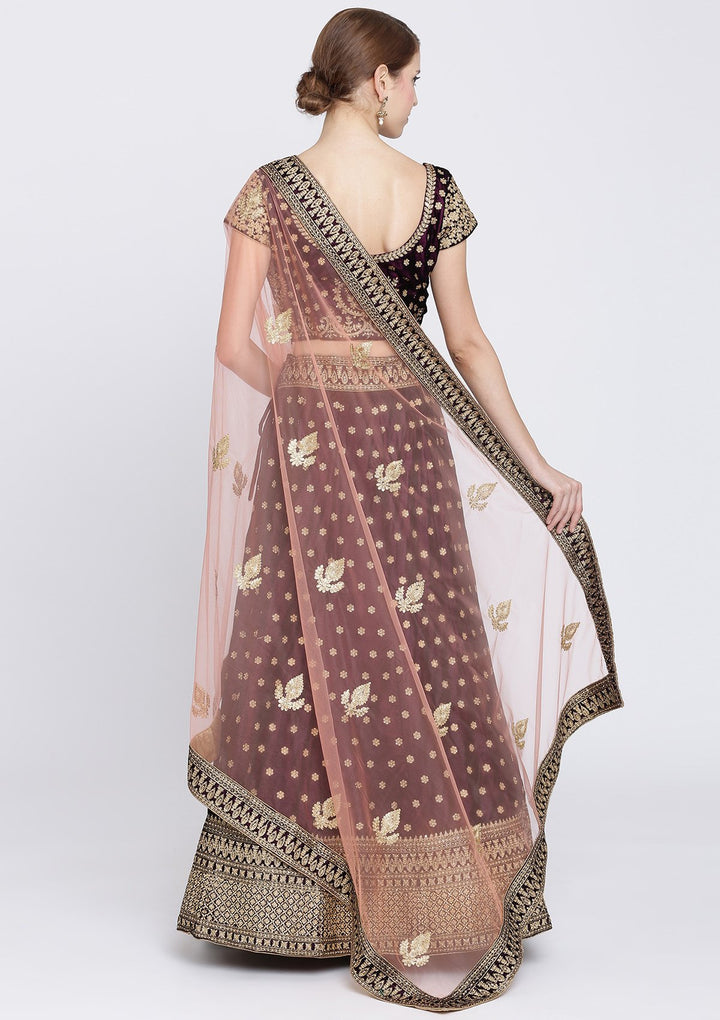 Wine Zariwork Velvet Designer Lehenga-Koskii