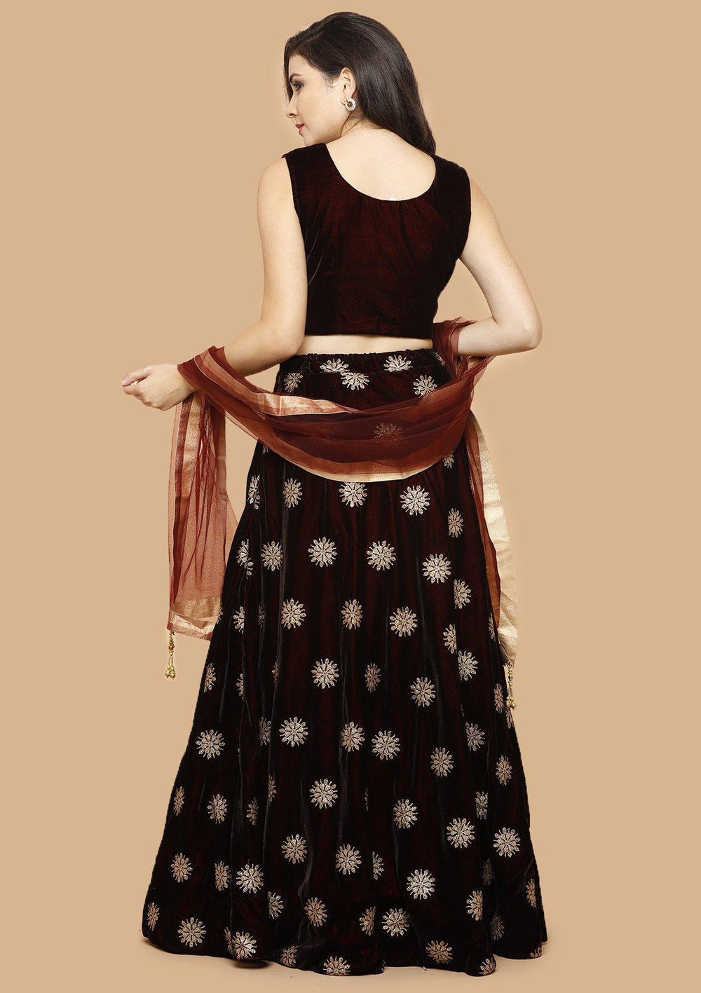 Maroon Embellished Velvet Designer Lehenga-Koskii