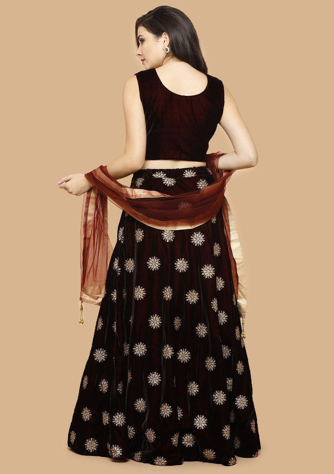 Maroon Embellished Velvet Designer Lehenga-Koskii