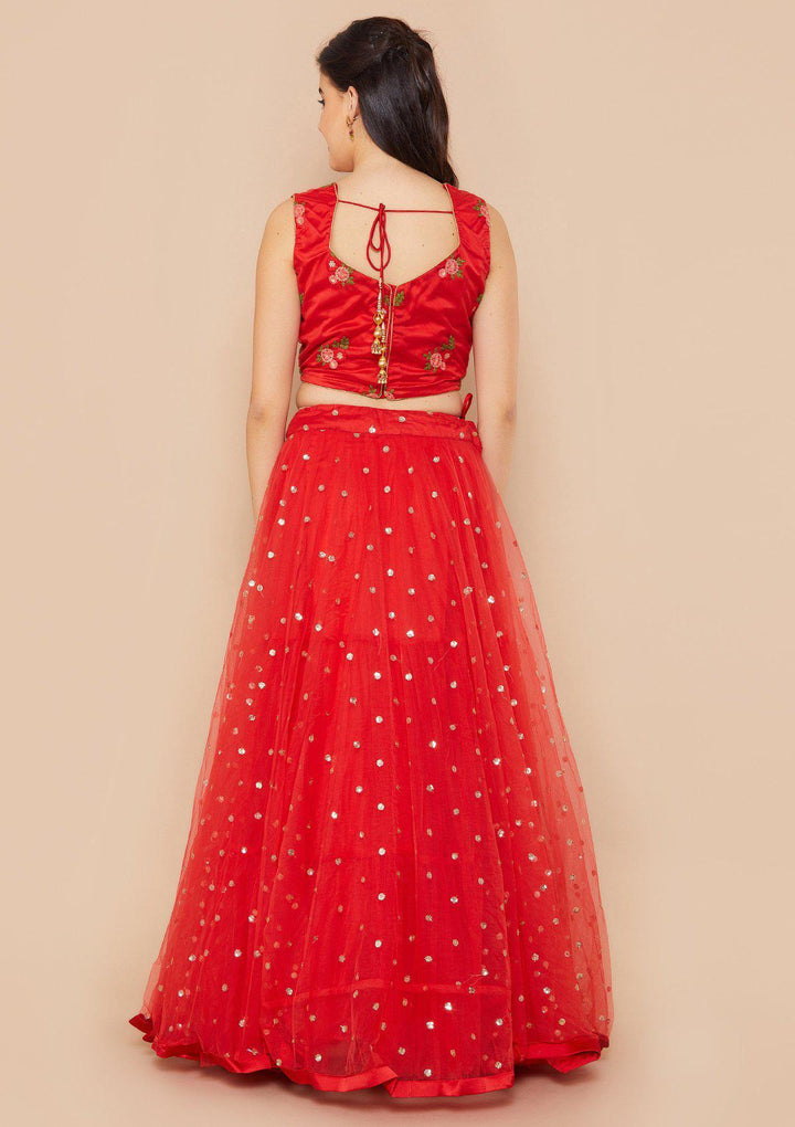 Crimson Zariwork Net Designer Lehenga-Koskii