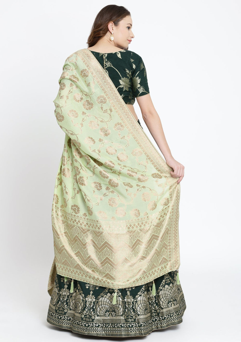 Bottle Green Zariwork Brocade Designer Lehenga-Koskii