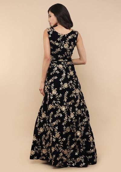 Blue Floral Zari Work Designer Gown-Koskii