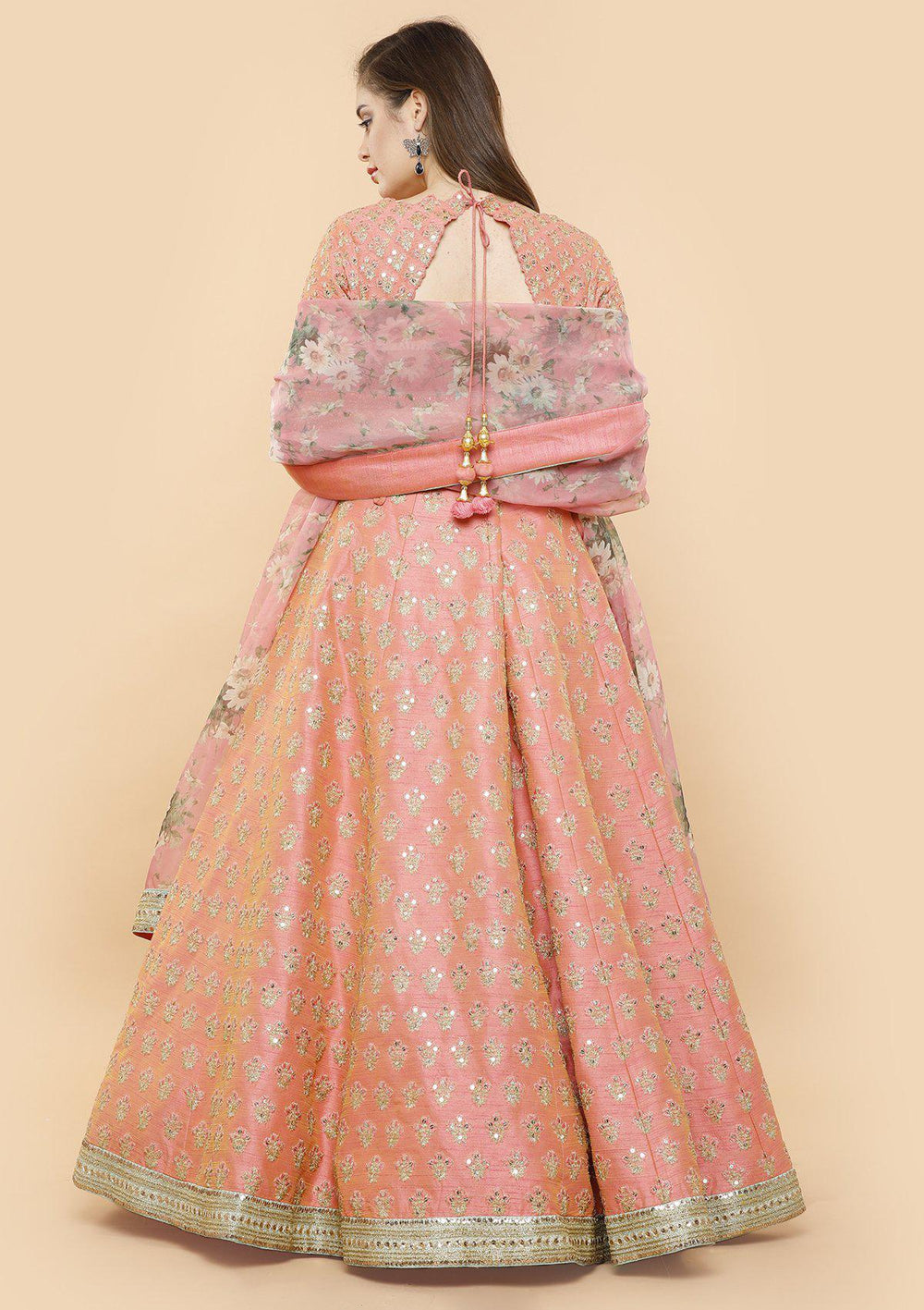 koskii peach raw silk bridal lehenga-Koskii