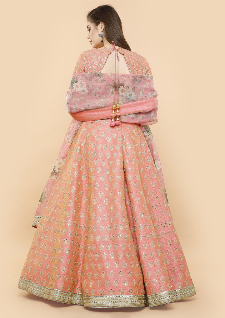 koskii peach raw silk bridal lehenga-Koskii