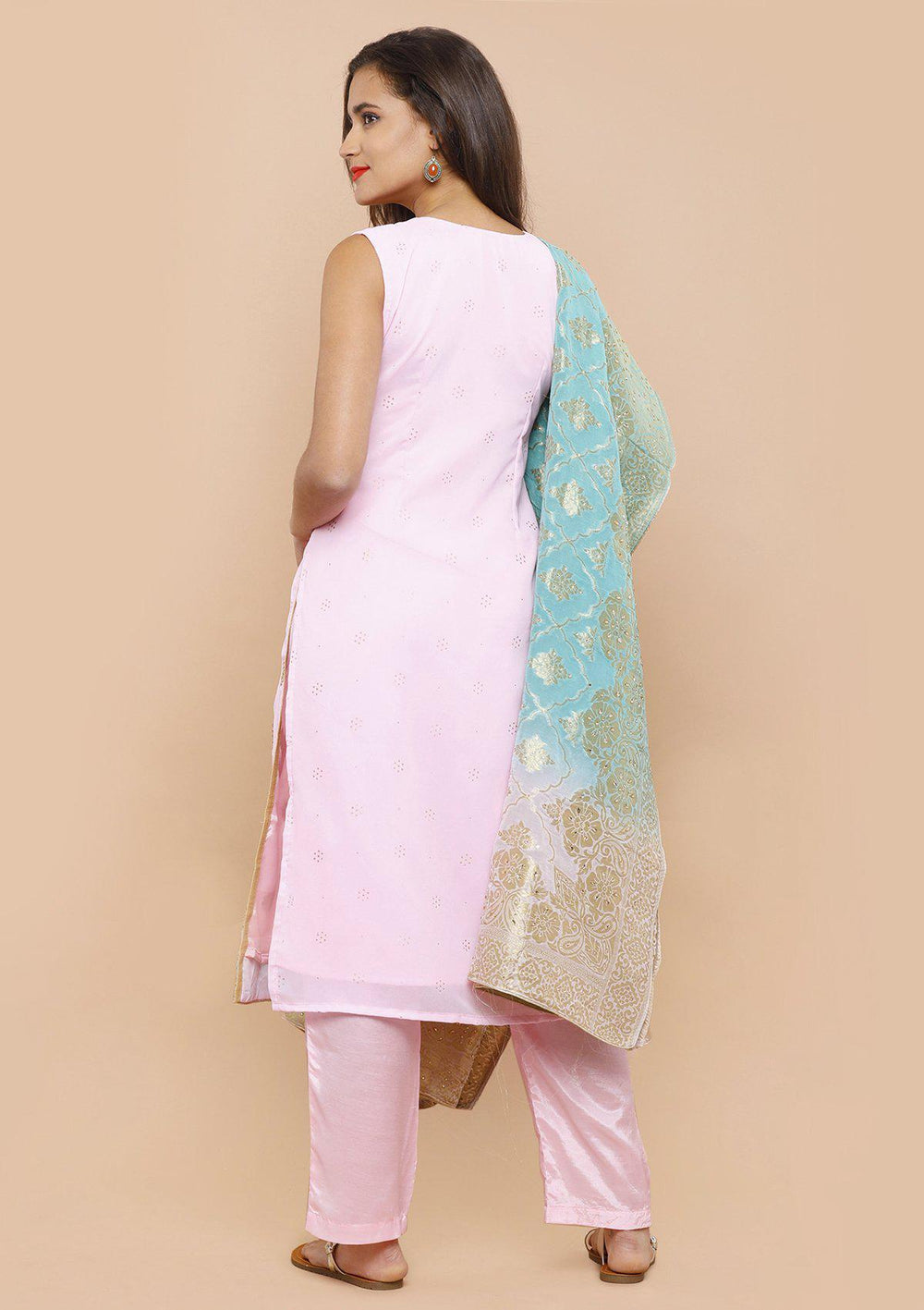 Pink and Blue Embellished Designer Salwar Suit-Koskii