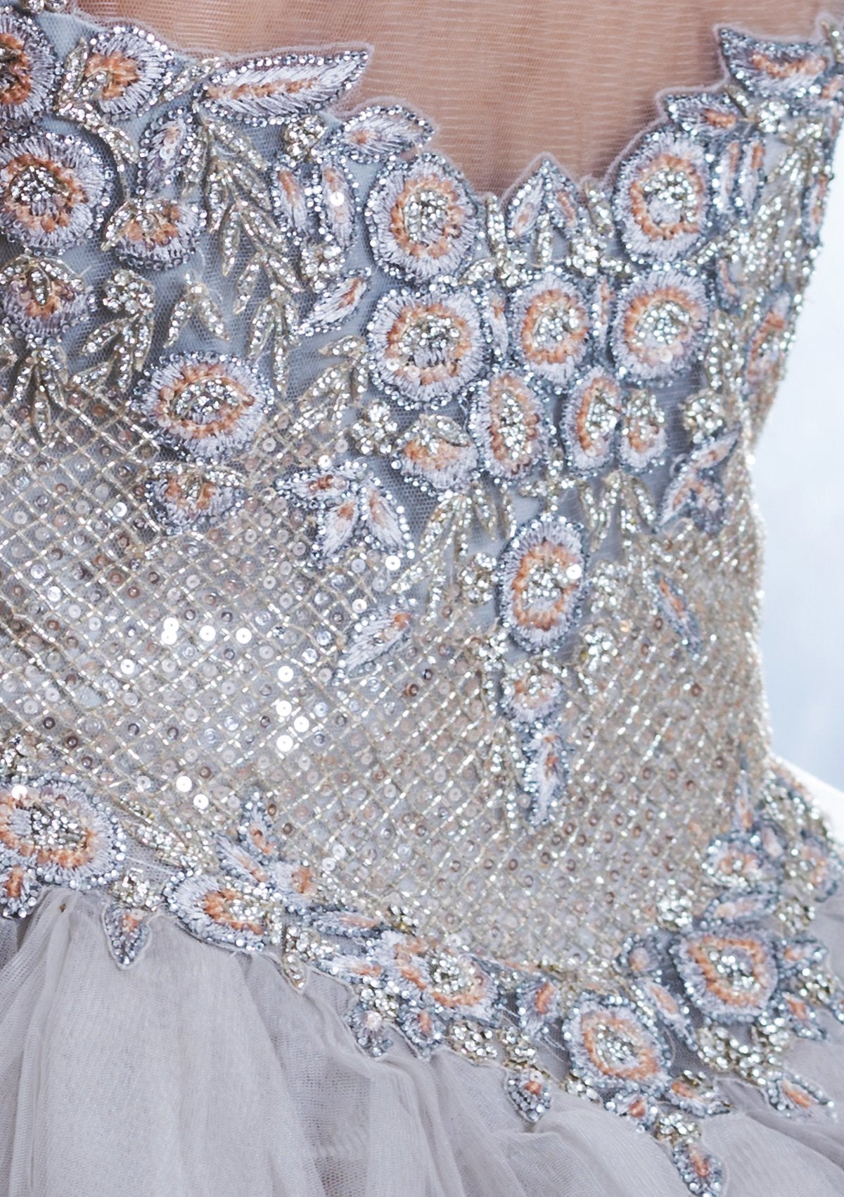 Grey Lace Work Net Designer Gown-Koskii