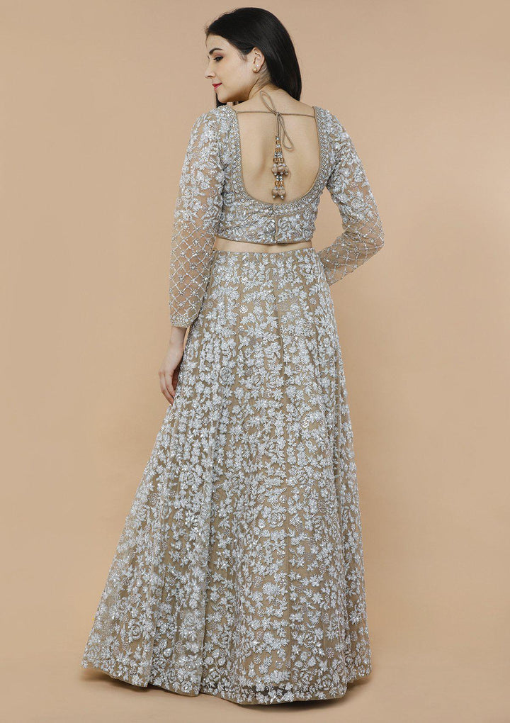 Sparkling Silver Embellished Designer Lehenga-Koskii