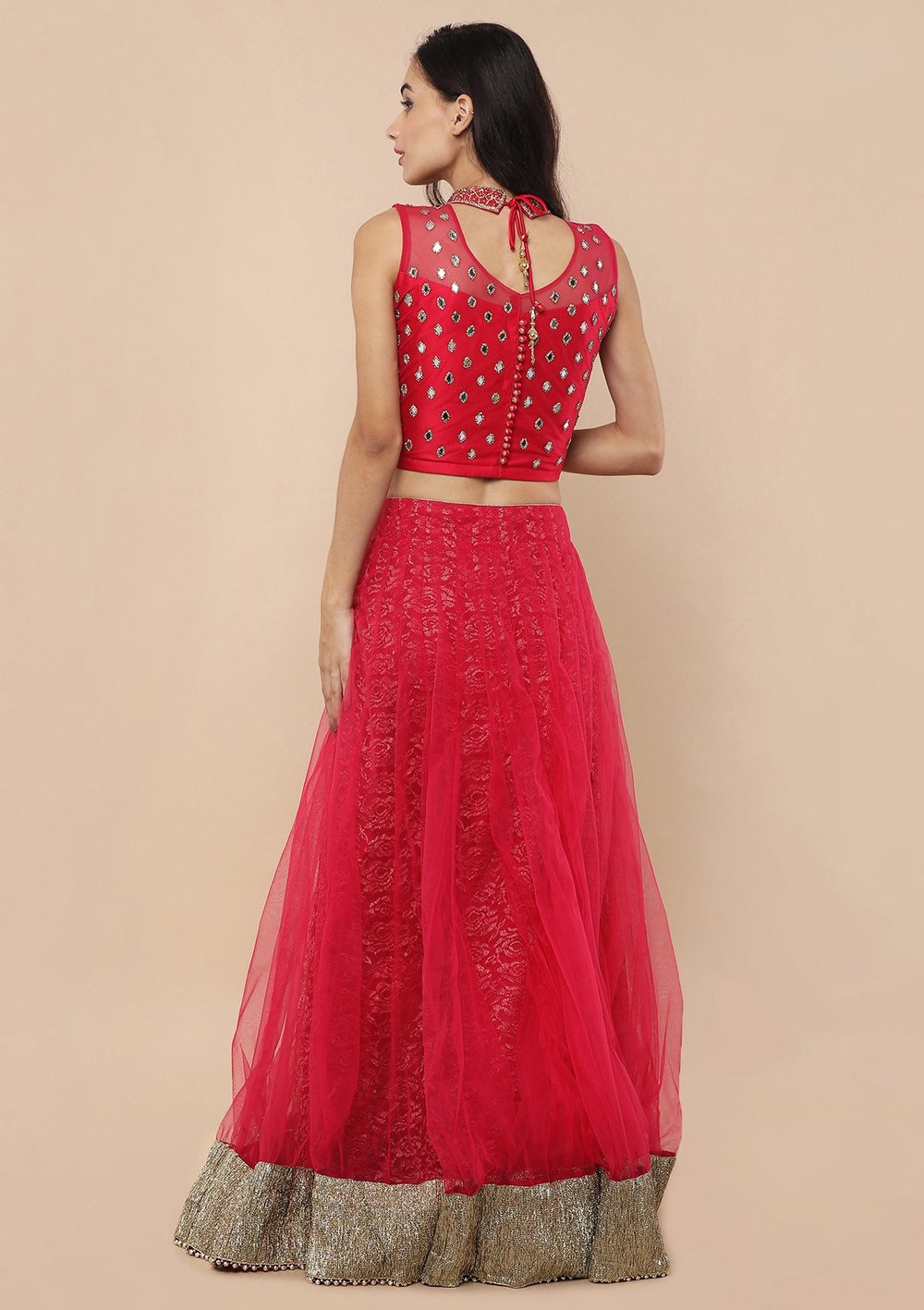 Pink Bead Work Silk Designer Lehenga-Koskii