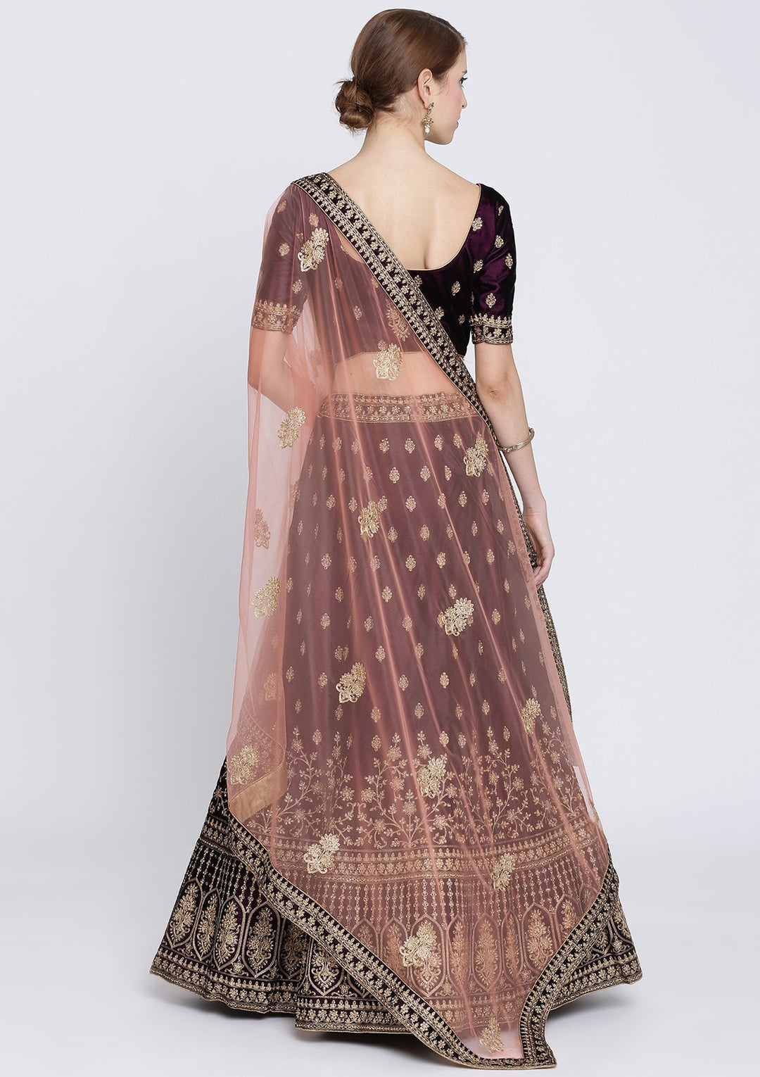 Wine Zariwork Velvet Designer Lehenga-Koskii