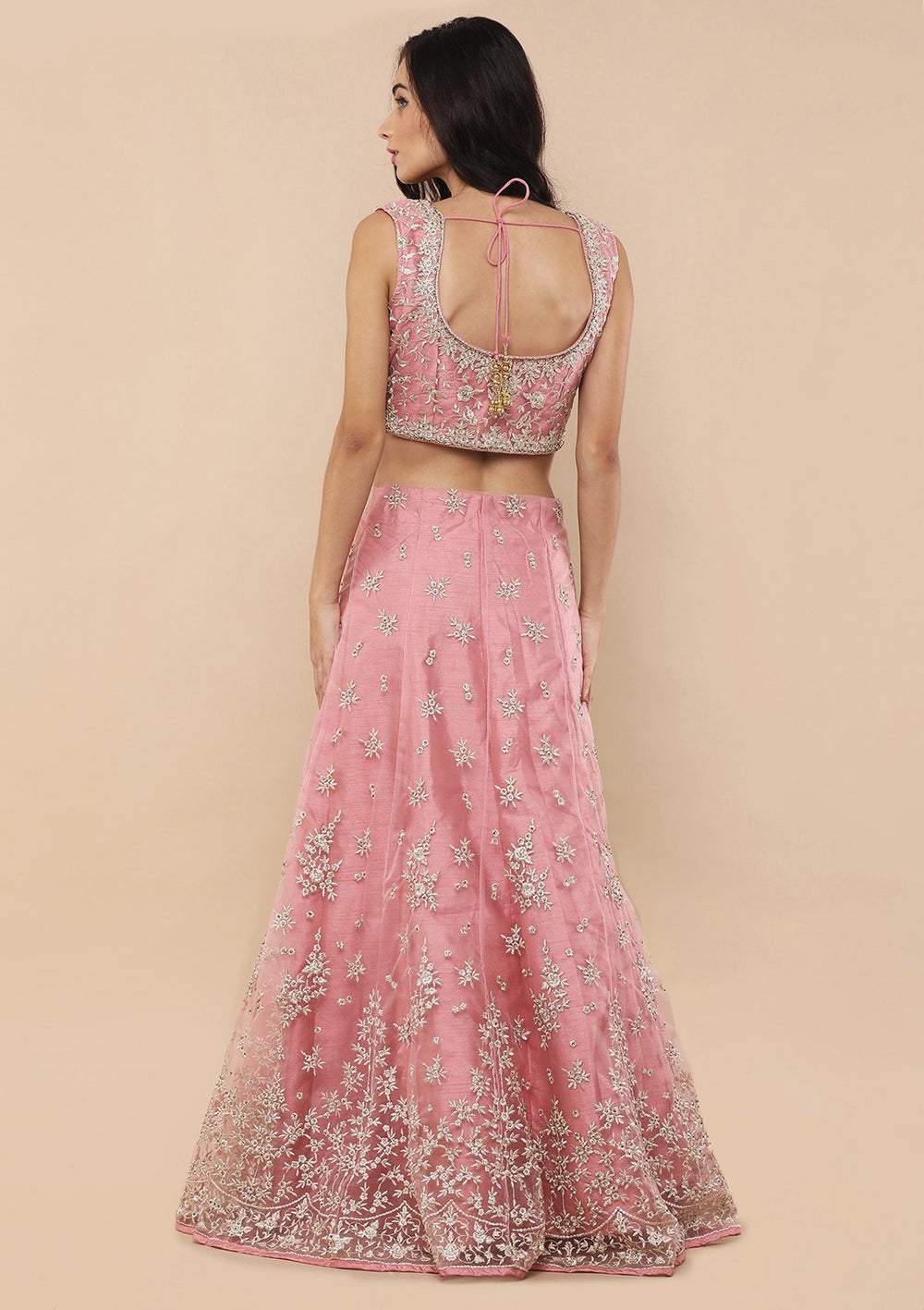 Pink Zari Work Silk Designer Lehenga-Koskii