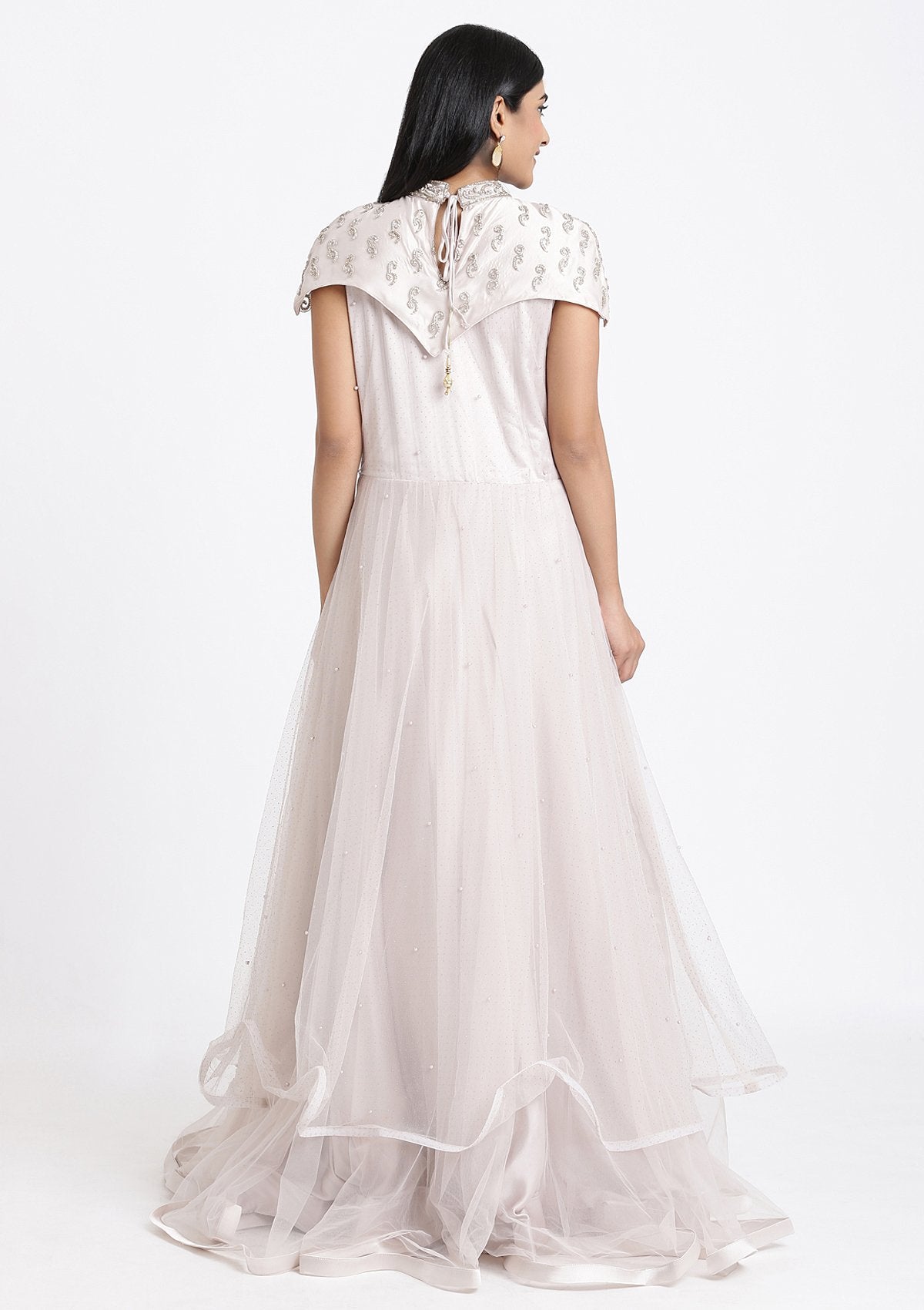 Light Grey Stonework Net Designer Gown-Koskii