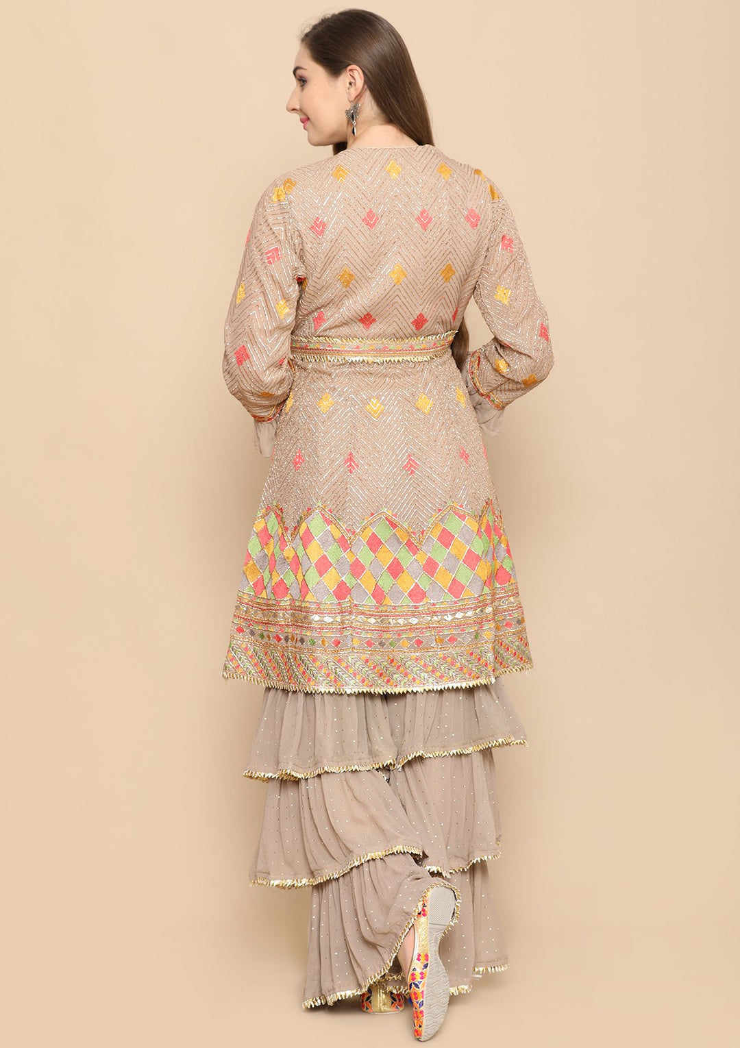 Brown Thread Work Net Designer Sharara-Koskii