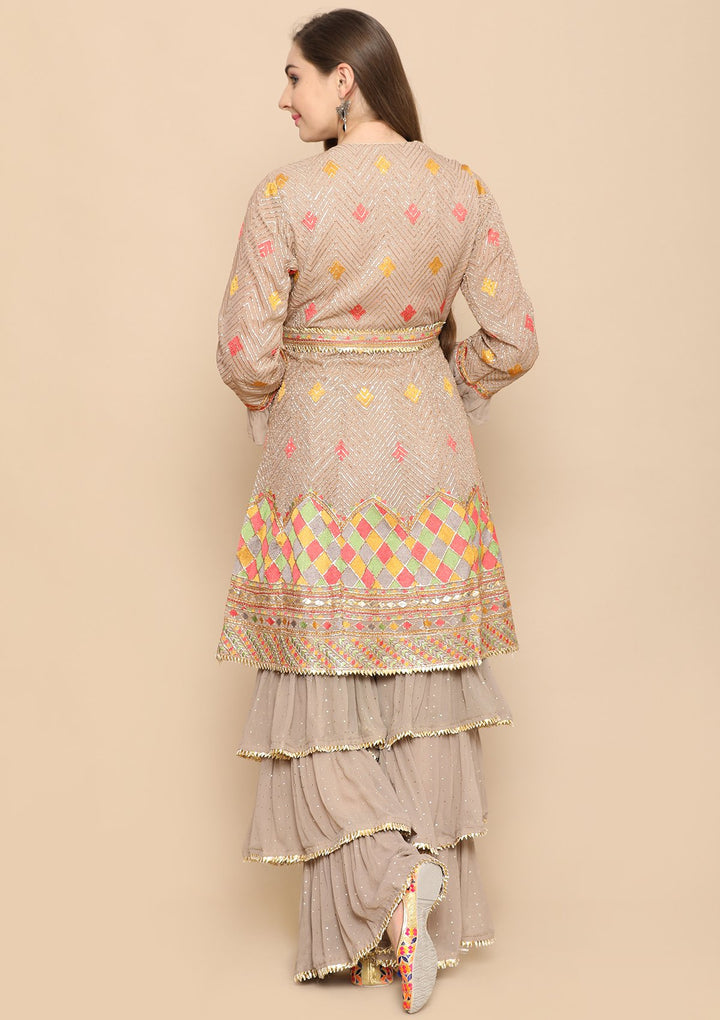 Brown Thread Work Net Designer Sharara-Koskii