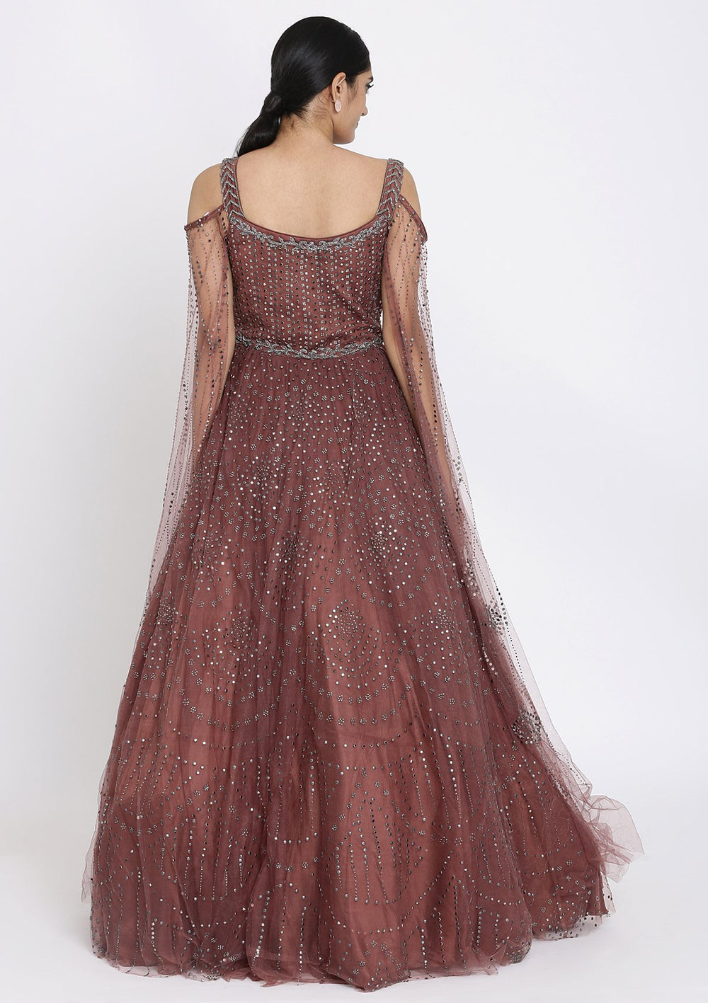 Mauve Stone Work Net Designer Gown - koskii
