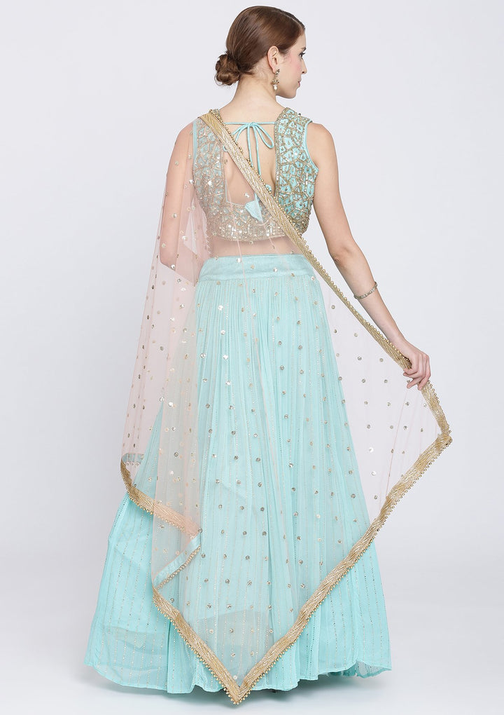 Sky Blue Cutdana Georgette Designer Lehenga-Koskii