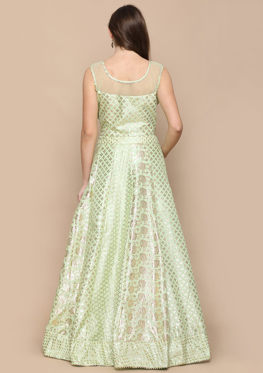 Pista Green Zari Wrok Brocade Designer Lehenga-Koskii