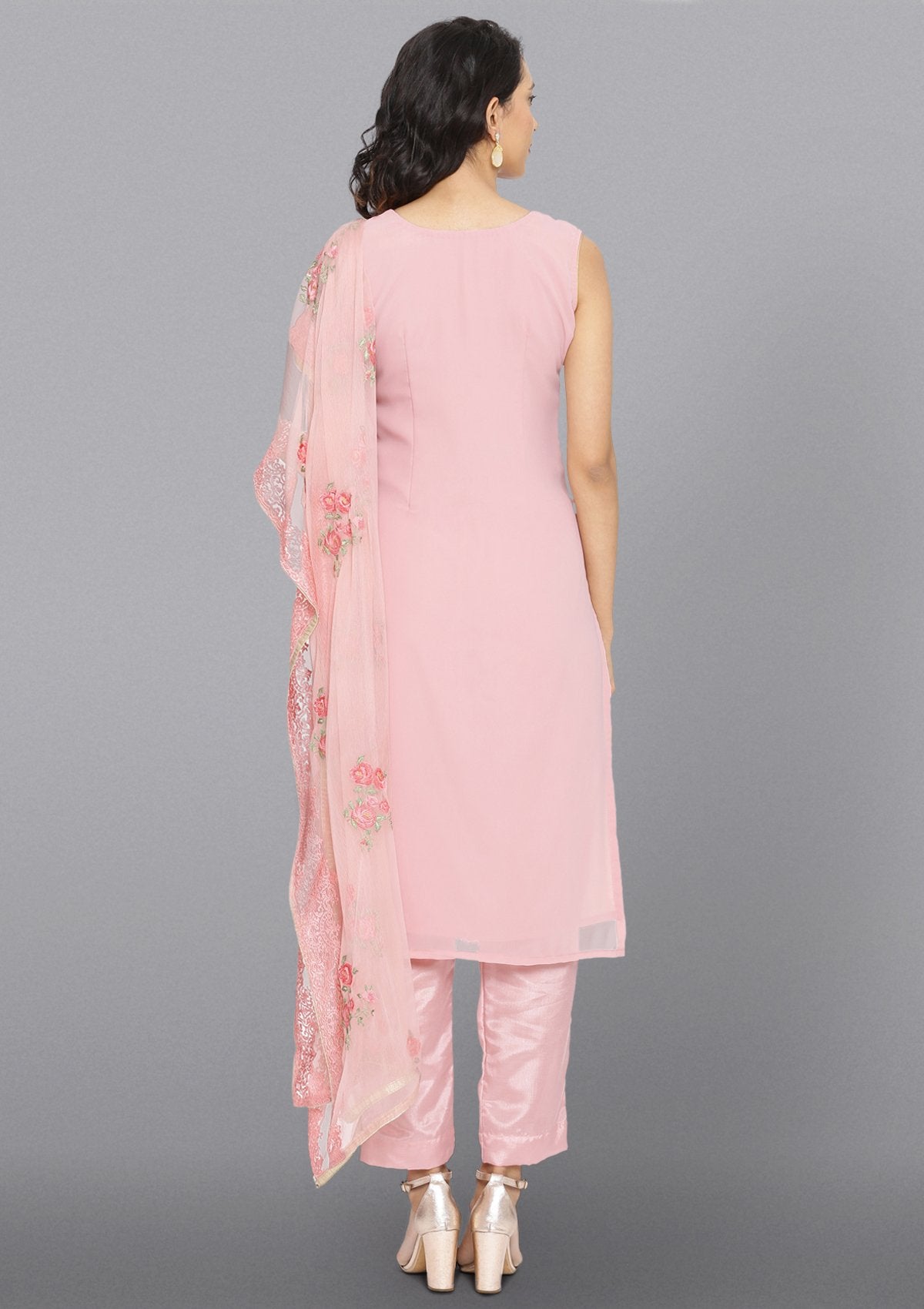 Pink Threadwork Georgette Designer Salwar Suit-Koskii