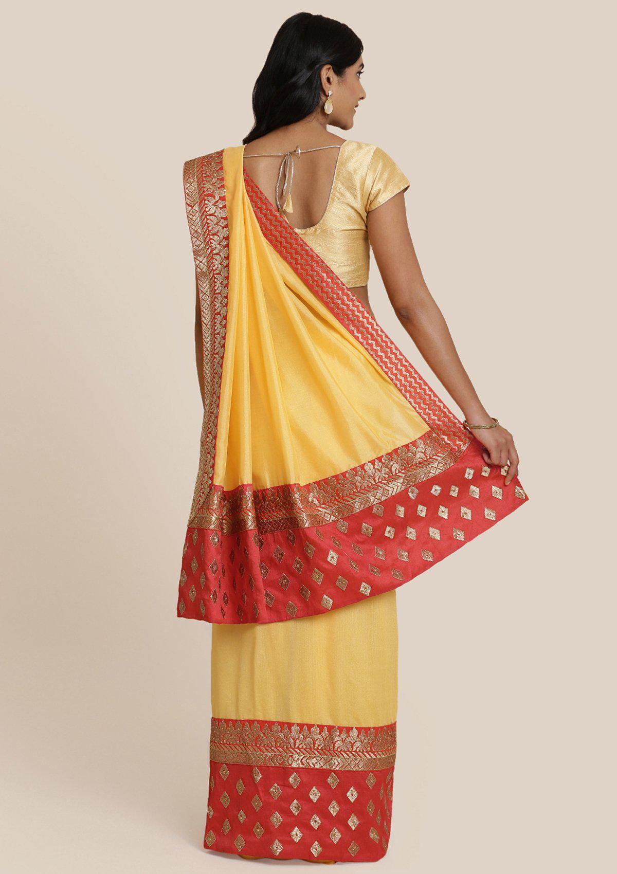 Yellow Zariwork Art Silk Designer Saree-Koskii