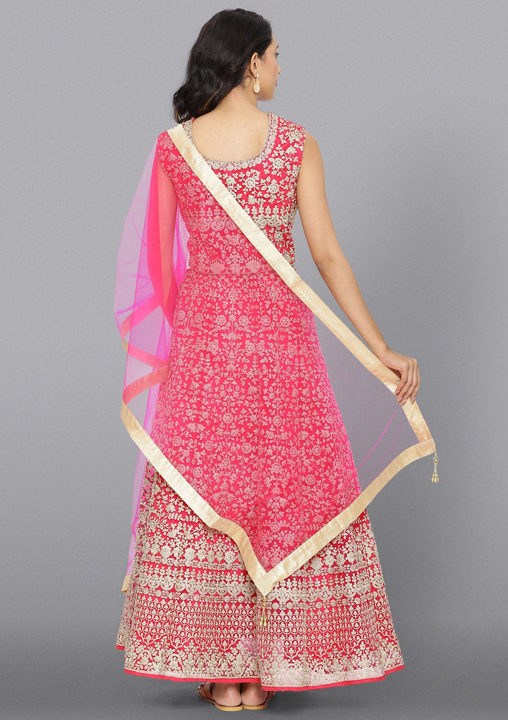 Rani Pink Zariwork Net Designer Lehenga-Koskii