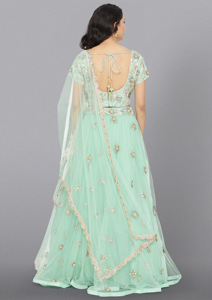 Pista Green Gotapatti Net Designer Lehenga-Koskii