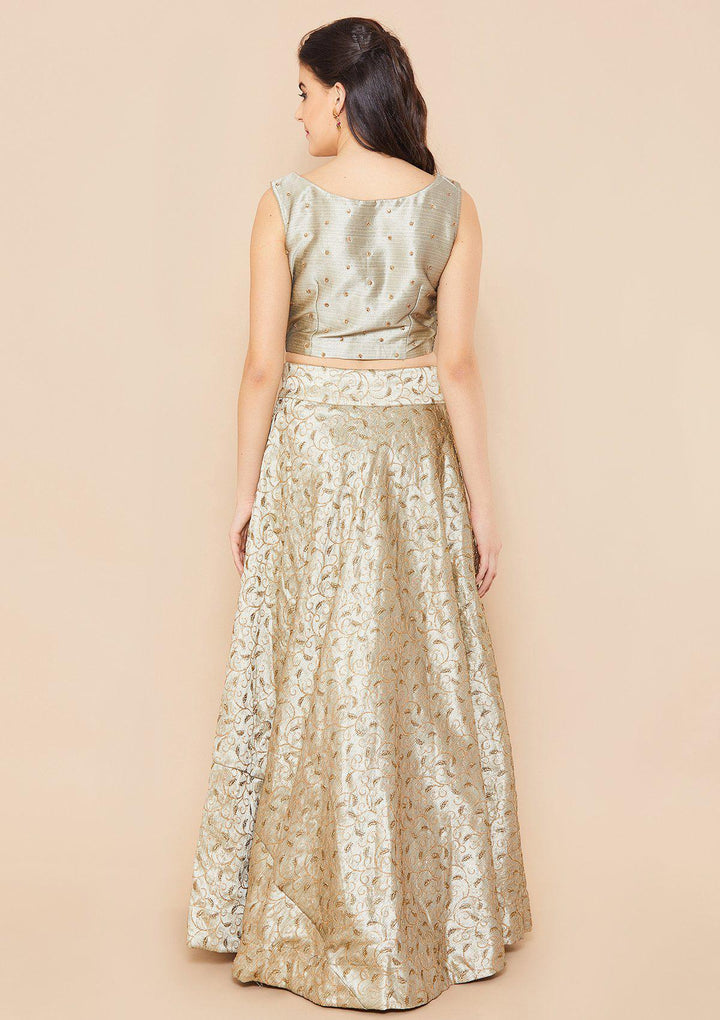 Silver Stonework Rawsilk Designer Lehenga-Koskii