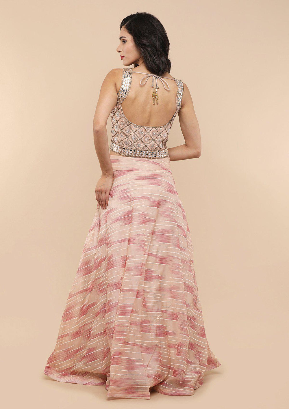 Dusty Rose Tissue Designer Lehenga-Koskii