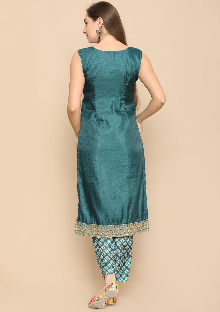 bottle green and gold designer salwar suit-Koskii