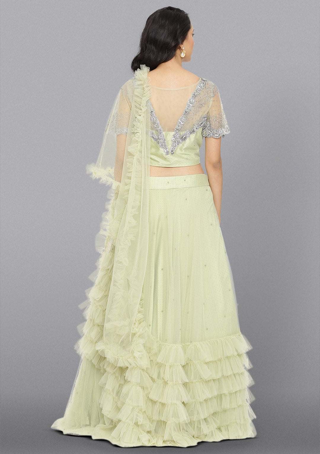 Pista Green Cutdana Net Designer Lehenga-Koskii