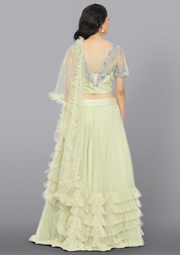 Pista Green Cutdana Net Designer Lehenga-Koskii