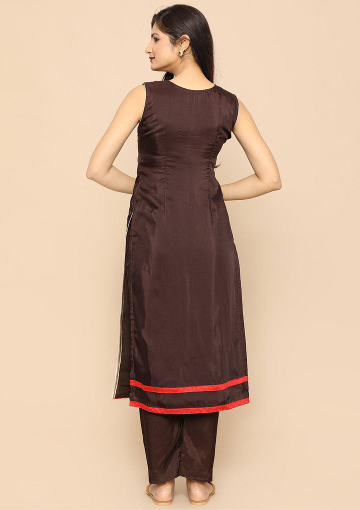 Brown Threadwork Designer Salwar Suit-Koskii