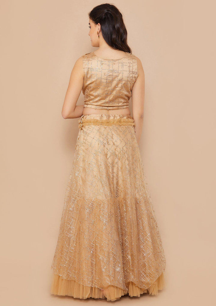 Gold Pearl-Work Net Designer Lehenga-Koskii
