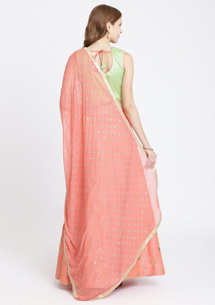 Baby Pink Mirrorwork Rawsilk Designer Lehenga-Koskii